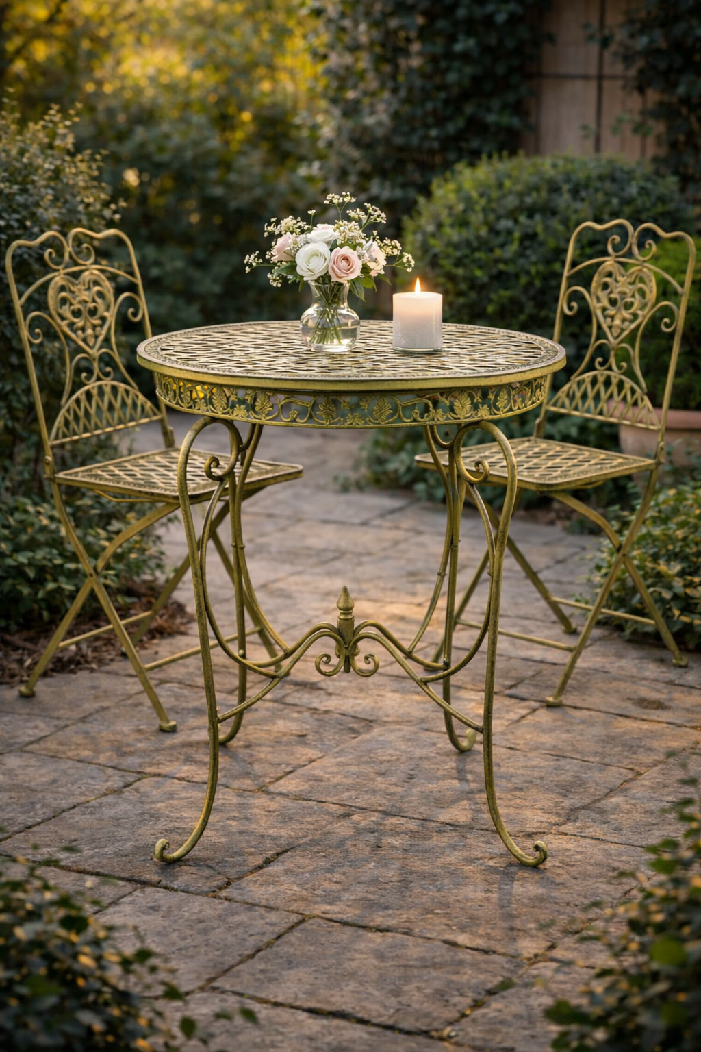 Scaun pliabil din fier forjat verde, rezistent la exterior - imagine 3